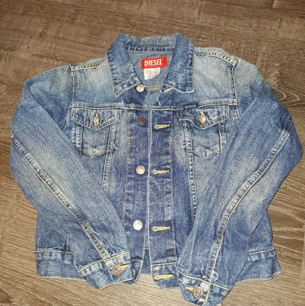 DIESEL Jacket Jean UNISEX Youth L Large Denim Jean Flap Pocket Light Wash